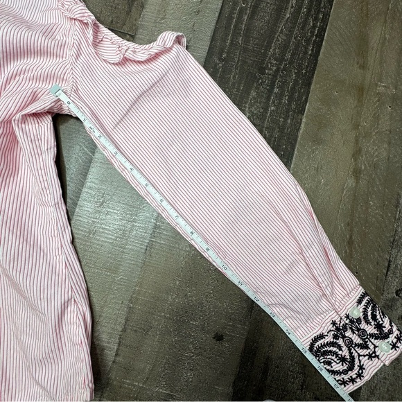 Nanette Lepore Flamingo Dream Pink Ruffled Cold Shoulser Button Down Shirt Small - Picture 10 of 11